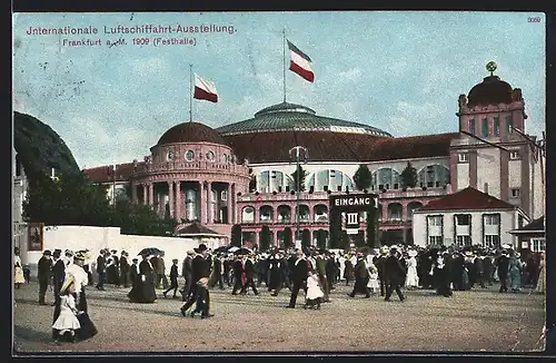 AK Frankfurt a. M., Internationale Luftschiffahrt-Ausstellung 1909, Eingang zur Festhalle