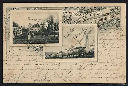 AK St. Johann ob Hohenburg, Schloss Hohenburg, Blick zur Kirche