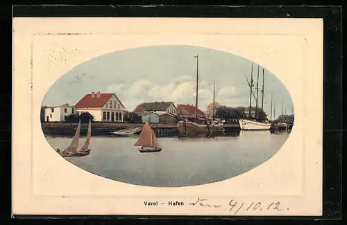Präge-AK Varel, Hafen, Passepartout