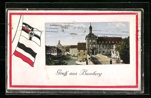 AK Bamberg, Rathaus, Fahnen