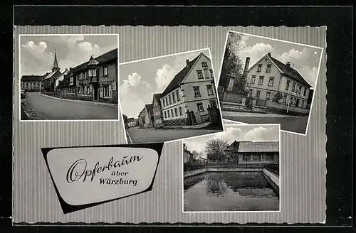 AK Opferbaum über Würzburg, Bäckerei, Strassenpartie mit Geschäft, Wasserbecken