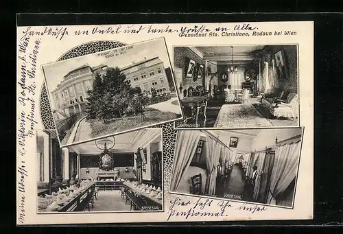 AK Wien-Rodaun, Pensionat Sta. Christiana, Speisesaal, Empfangsalon, Schlafsaal