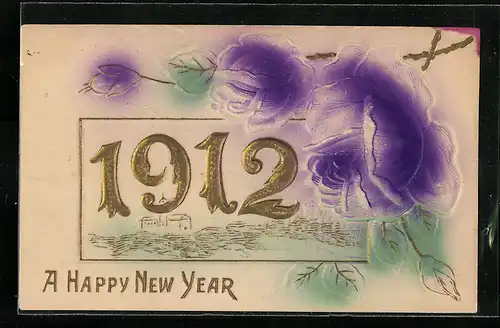 Präge-Airbrush-AK Jahreszahl 1912 mit Blumen