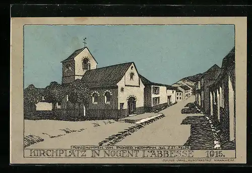 Künstler-AK Nogent l`Abbesse, Blick auf den Kirchplatz, 1913