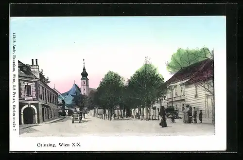 AK Wien-Grinzing, Strassenpartie mit Passanten
