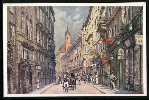 Künstler-AK Ludwig Hans Fischer: Wien, Singerstrasse mit Cafe und Geschäften