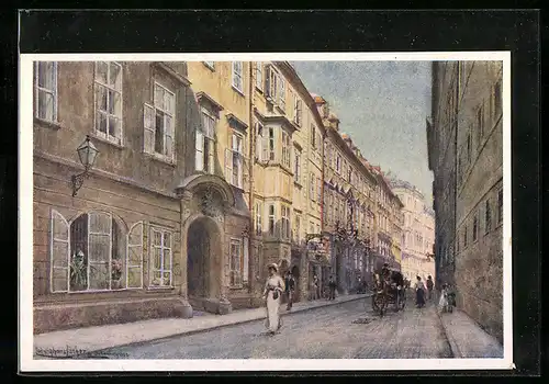 Künstler-AK Ludwig Hans Fischer: Wien, Strasse Johannesgasse mit Passanten