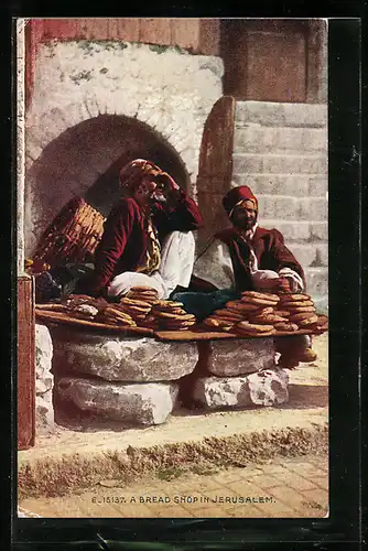 AK Jerusalem, arabische Händler, ein Brotshop