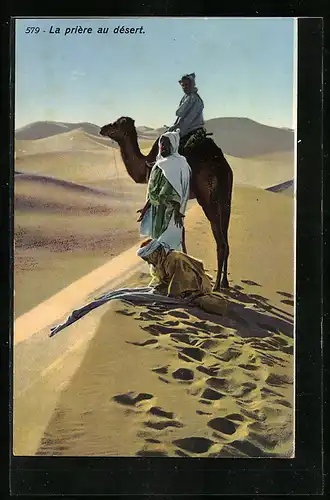 AK Männer mit Kamel beim Gebet in der Wüste