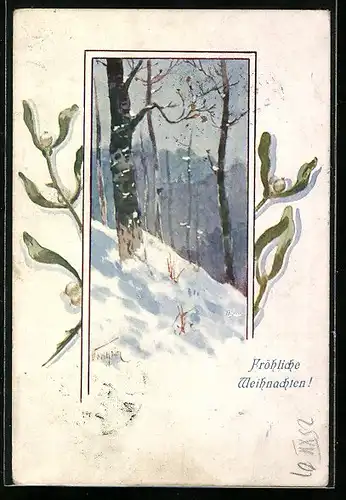 Künstler-AK Brüder Kohn (B.K.W.I) Nr. 2000-2: Bäume in winterlicher Landschaft, Weihnachtsgruss
