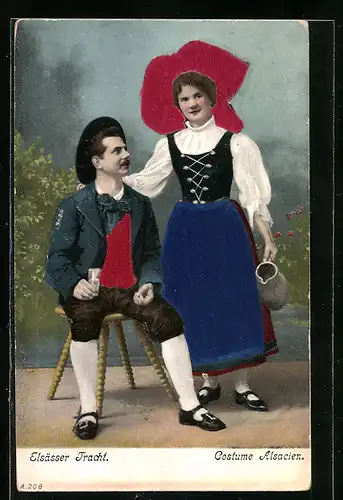 Präge-AK Paar in elsass-lothringischer Tracht