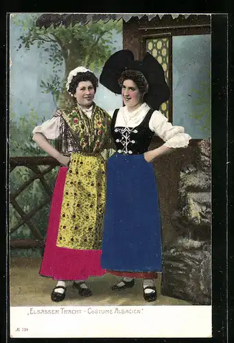 Stoff-Präge-AK Elsässerinnen in Tracht