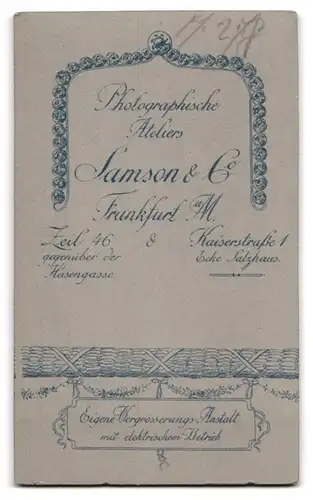 Fotografie Samson & Co., Frankfurt a. M., Kaiserstr. 1, Zeil 46, Kleines Kind im weissen Kleid