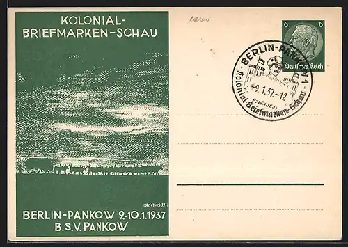 AK Berlin-Pankow, Kolonial-Briefmarken-Schau 1937, Kolonisten-Trek, Ganzsache