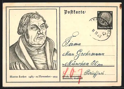 AK Portrait von Martin Luther, Ganzsache 6 Pf.