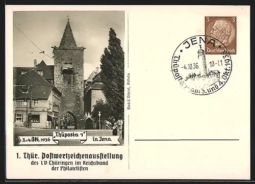 AK Jena, 1. Thür. Postwertzeichenausstellung des LV Thüringen im Reichsbund der Philatelisten, Thüposta 1936, Ganzsache