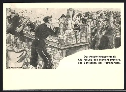 AK Düsseldorf, Rheinische Briefmarken-Ausstellung 1936, Postbeamte verteilen Ausstellungsstempel, Ganzsache