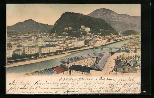 AK Salzburg, Ortsansicht aus der Vogelschau