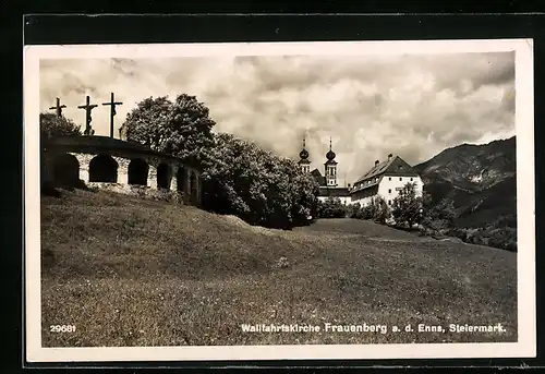 AK Frauenberg a. d. Enns, Ortsansicht mit Wallfahrtskirche
