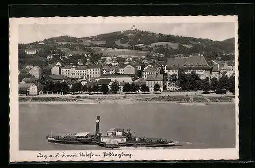 AK Linz a. d. Donau, Ortsansicht mit Raddampfer