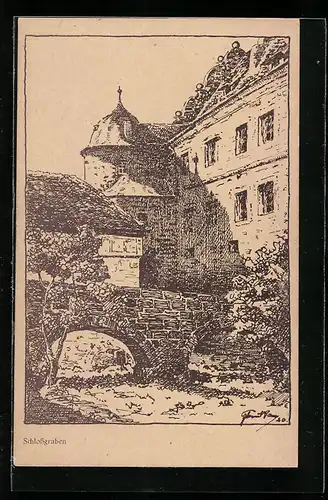Künstler-AK Kronach, Schlossgraben