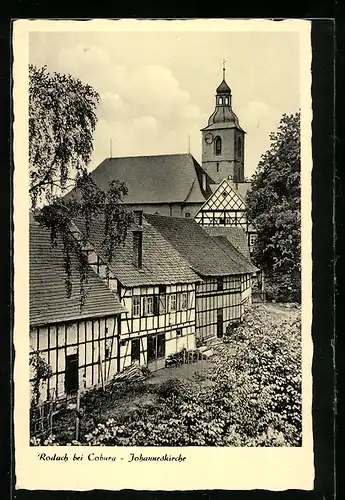AK Rodach b. Coburg, Johanneskirche mit Fachwerkhäusern