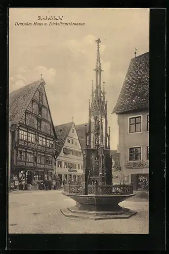 AK Dinkelsbühl, Gasthaus Deutsches Haus u. Dinkelbauerbrunnen