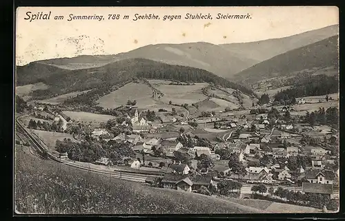 AK Spital am Semmering, Ortsansicht mit Blick gegen Stuhleck