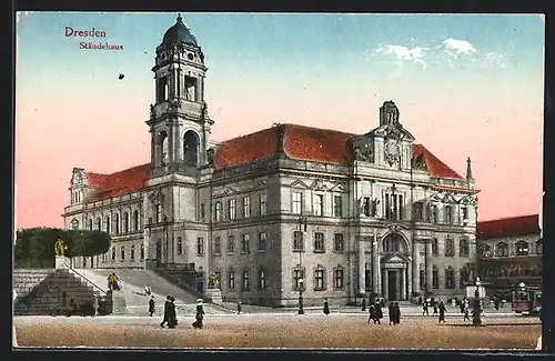 AK Dresden, Am Ständehaus bei Dämmerung