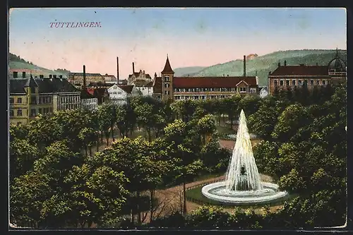 AK Tuttlingen, Ortspartie mit Springbrunnen