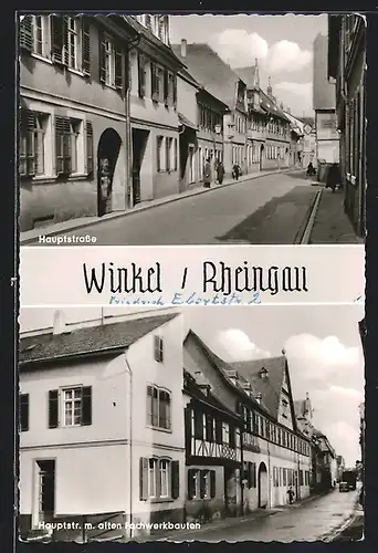 AK Winkel /Rheingau, Hauptstrasse mit alten Fachwerkbauten