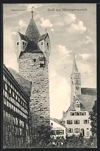 AK Herzogenaurach, Ortsansicht mit Fähnleinturm