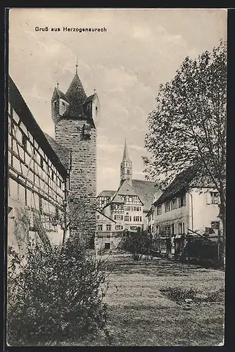 AK Herzogenaurach, Ortspartie am Turm