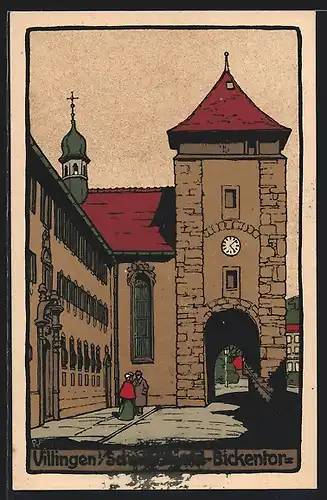 Steindruck-AK Villingen /Schwarzwald, Strassenpartie am Bickentor