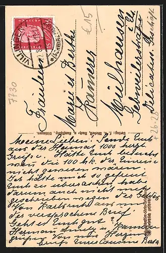 Steindruck-AK Villingen, Blick auf das Riettor