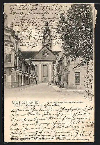 AK Crefeld, Dyonisiusstrasse mit Dyonisiuskirche