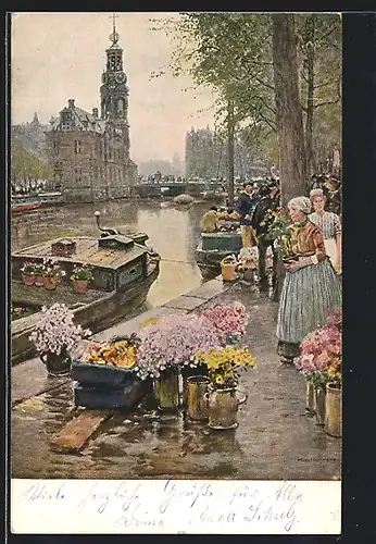 Künstler-AK Amsterdam, Motiv vom Blumenmarkt