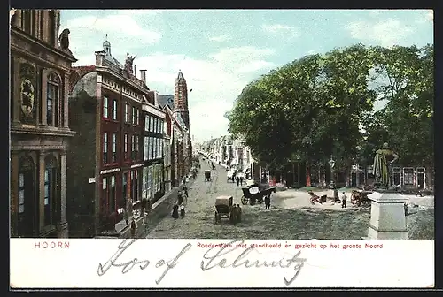 AK Hoorn, Roodensteen met standbeeld en gezicht op het groote Noord