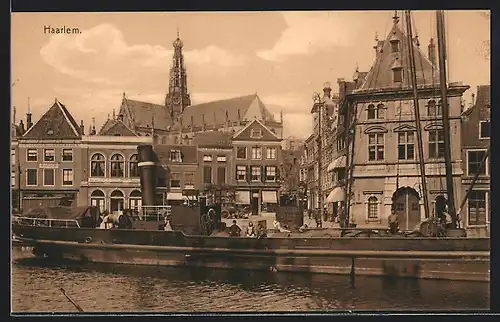 AK Haarlem, Uferpartie mit Dampfer