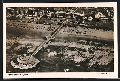 AK Scheveningen, Luftaufnahme mit Strand