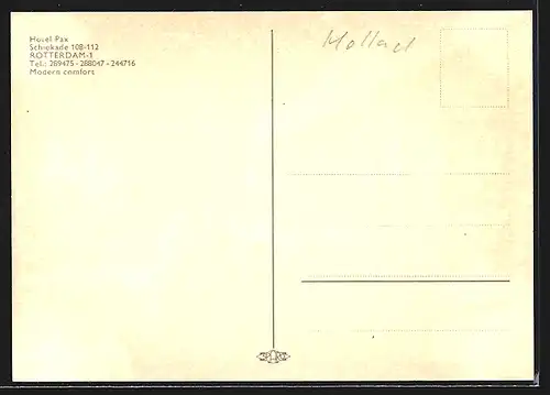 AK Rotterdam, Hotel Pax, Schiekade 108-112, Innenansicht