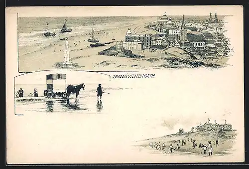 Lithographie Scheveningen, Strand