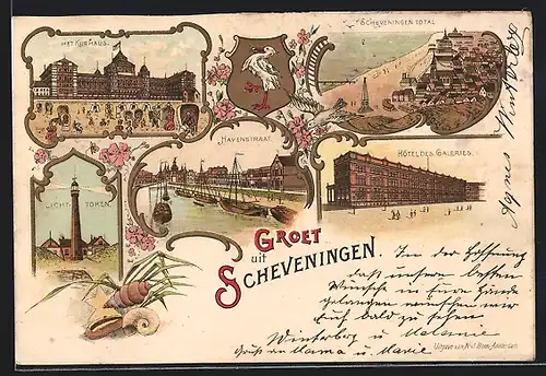 Lithographie Scheveningen, Kurhaus, Havenstraat, Lichttoren