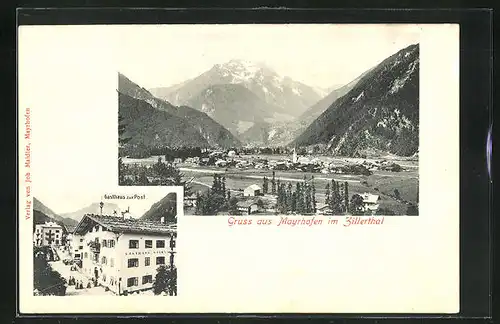 AK Mayrhofen im Zillerthal, Gasthaus zur Post, Ortsansicht