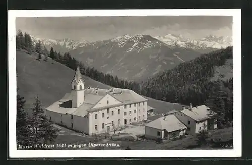 AK Maria Waldrast, Blick auf die Kirche gegen Olperer