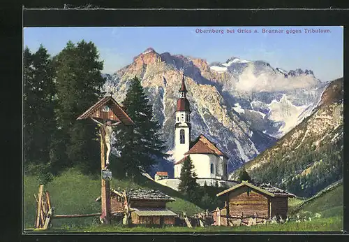 AK Obernberg am Brenner, Totale mit Kirche und Tribulaun