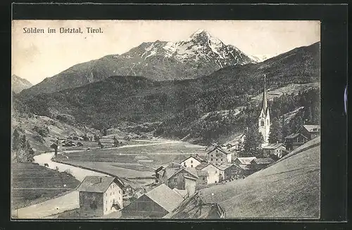 AK Sölden i. Oetztal, Gesamtansicht mit Alpenkette