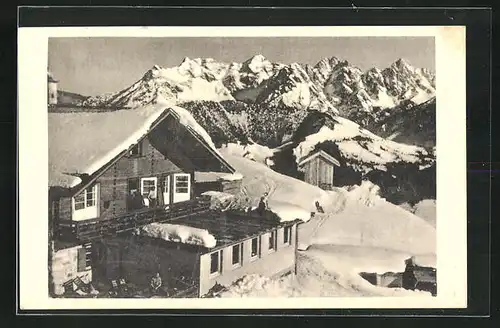 AK Fieberbrunn, Skihütte Lärchfilzhochalm im Schnee