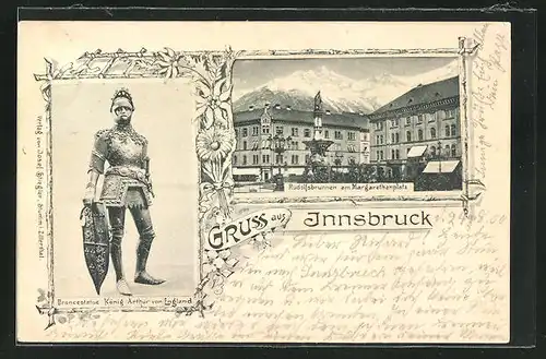 AK Innsbruck, Rudolfsbrunnen am Margaretehnplatz
