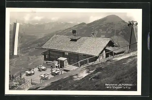 AK Westendorf, Berggasthof Alpenrose, Panoramablick ins Tal